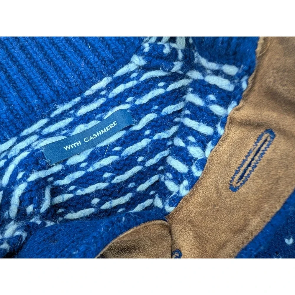 Blue Birdseye Cashmere Sweater Men's Sz S Buttons Mock Neck Pullover Knit Preppy